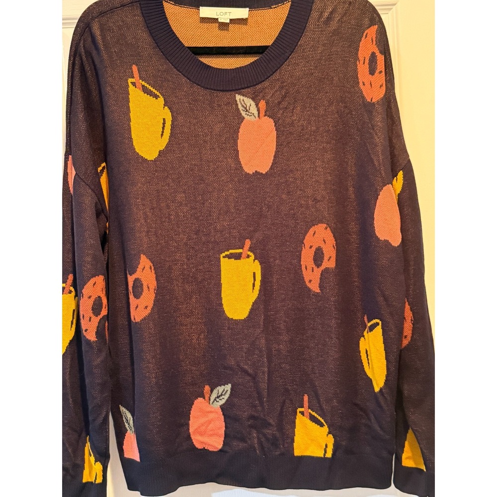 Loft Sweater Autumn Inspired Coffee Pumpkins Size XL. Halloween Fall Cute